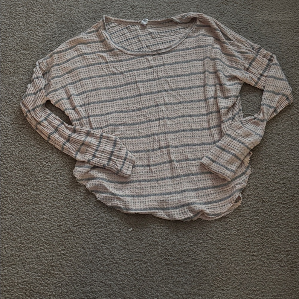 Light Pink Striped Long-Sleeve Women's Top